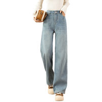 JEANSWEST JEANS 加绒牛仔裤秋冬复古潮流休闲裤百搭保暖高腰合身显瘦浅蓝直筒裤子