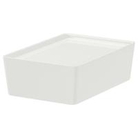 IKEA宜家KUGGIS库吉斯附盖储物盒衣物收纳整理盒家用零食储物玩具 白色中号扁款18x26x8cm