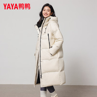 鸭鸭（YAYA）长款羽绒服女过膝2025冬季新款连帽百搭休闲时尚保暖加厚极寒外套 白色 M (建议115-130斤)