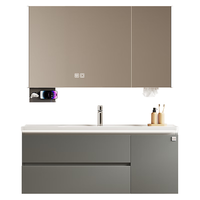  KUKA/顾家家居 智能浴室柜 陶瓷一体盆 洗脸洗手池 盆柜组合 洗漱台  80cm法式灰【智能美妆镜+照明除雾】 实木