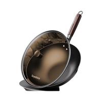 荣事达不粘锅铁锅无涂层炒锅不粘防锈免开锅电磁炉明火都可用1 加厚升级款+茶色上盖+礼盒- 32cm