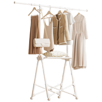 枫尚 晾衣架落地简易折叠免安装伸缩烘干挂衣架晾衣杆宿舍衣架置物架 带置物架免安装
