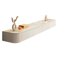 万玉悬空电视柜实木现代简约白色悬浮客厅家用卧室奶油风岩板电视柜 1.8米电视柜-奶油白-实木台面