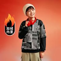 李宁 LI-NING 【加绒保暖】李宁 LI-NING儿童卫衣男女小大童套头衫拜年服春秋宽松运动服