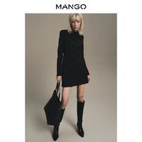 MANGO 女装连衣裙2025冬装通勤时髦长袖褶皱领短款连衣裙