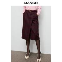 MANGO 女装半身裙2025冬装时尚复古格纹开叉高腰半身裙