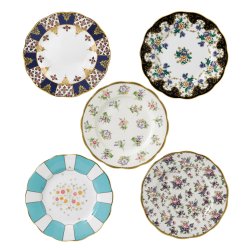 Royal Albert 骨瓷盘子套装 5件套 20cm圆形茶盘 复古花卉图案 下午茶餐具 手洗