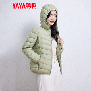 鸭鸭（YAYA）轻薄羽绒服女冬短款2025年秋冬高端时尚女款轻便韩版保暖外套 抹茶绿色【连帽款】 XL