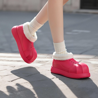 稻草人雪地靴女款冬季棉拖鞋加绒保暖厚底防滑不臭脚棉鞋外穿 玫红 34