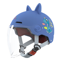 绿源电动车3C儿童头盔可爱卡通萌趣3-12岁宝宝头盔 小恐龙-蓝色猫耳款-【长透镜】 【带护耳】