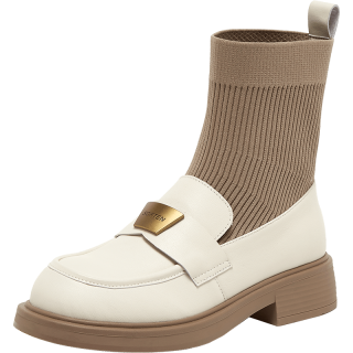 百思图 秋冬季保暖时尚休闲袜靴粗跟女短靴