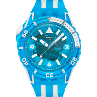 斯沃琪(Swatch)瑞士手表 潜航系列 时尚夜光透视石英腕表 新年 蓝火潜航