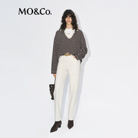 MO&Co.针织衫2025冬细支绵羊毛翻领开襟V领宽松落肩条纹MBE4SWT072 白咖条 XS /155