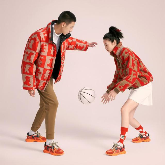 LACOSTE 法国鳄鱼 男女同款 红色棋盘格设计双面穿棉服外套