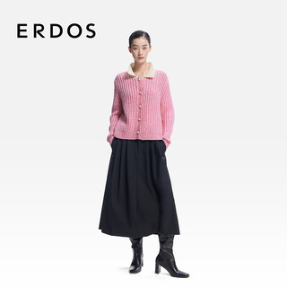 ERDOS 26早春小翻领双畦绒毛混纺罗纹肌理女开衫针织衫外套 婴儿粉 S 160/80A