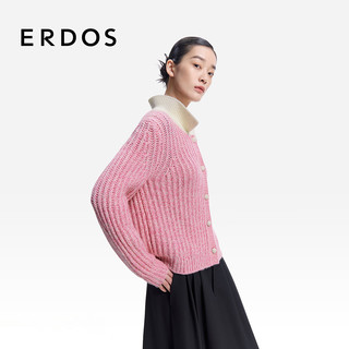ERDOS 26早春小翻领双畦绒毛混纺罗纹肌理女开衫针织衫外套 婴儿粉 S 160/80A