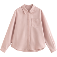 初语免烫磨毛衬衫女2024秋季基础百搭多巴胺polo领长袖打底衫 浅粉色 M