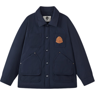 马骑顿 男童25冬学院巴恩风翻领夹克羽绒服外套 藏青 130