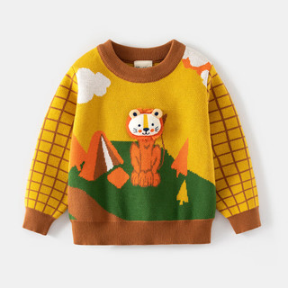 WELLKIDS潮流卡通毛衣秋冬男童套头衫宝宝毛线衣服韩版儿童毛衣 藏黑翻领 130