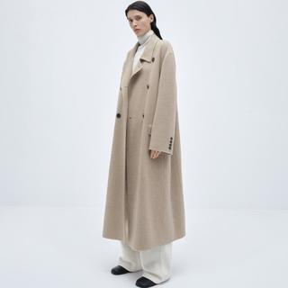edition 羊毛羊绒双面呢西装领双排扣大衣毛呢外套女