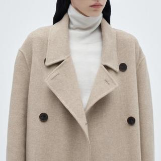 edition 羊毛羊绒双面呢西装领双排扣大衣毛呢外套女