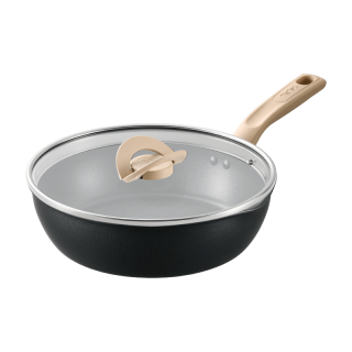 特福 不粘深煎锅 少油少烟红点感应炒锅 有钛煎锅黑色 24cm