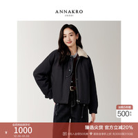 玖姿 ·安娜蔻玖姿安娜蔻摩登巴恩风颗粒绒翻领廓形短款鸭绒羽绒女2025冬季 丈青 S