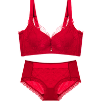 千奈美 大红色蕾丝聚拢文胸+内裤套装 喜庆本命年结婚内衣内裤