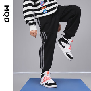 马骑顿（MQD）童装男童反光条纹保暖加绒冬款儿童韩版宽松运动针织裤 黑色 160