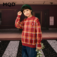 马骑顿【拜年服】MQD男童25冬学院风复古格纹圣诞半高领毛衣 红格 140