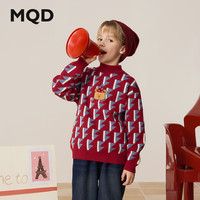 马骑顿（MQD）男童24冬中大童学院风满版卡通拜年服喜庆半高领毛衣 暗红 130