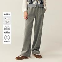 E-LAND KIDS 衣恋童装女童裤子25年秋学院风刺绣阔腿休闲直筒裤