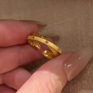 花饰庄园 金色拉丝双层交叉星芒戒指女小众设计精致复古食指戒 金色芒星交叉戒指