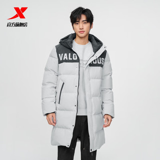 特步（XTEP）王鹤棣同款中长款羽绒服男冬季加厚保暖夹克外套975429640260 浅苔灰/松墨灰 L