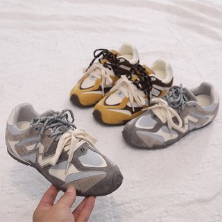 德训鞋女鞋子百搭运动鞋女鞋网面透气休闲鞋真皮女款老爹鞋