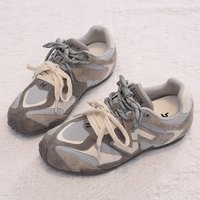 德训鞋女鞋子百搭运动鞋女鞋网面透气休闲鞋真皮女款老爹鞋