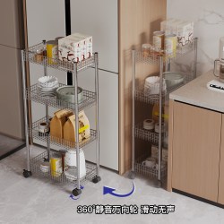 和则兴 Z40203 不锈钢夹缝置物架厨房冰箱窄缝隙收纳柜小推车可移动卫生间储物柜 宽10*长32 黑色三层 防锈