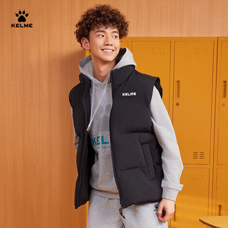 卡尔美（KELME）运动棉马甲男保暖防泼水立领棉服宽松马夹棉背心 玛瑙黑 3XL