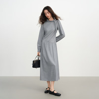 范思蓝恩 法式休闲格纹抽褶裙女2025冬复古领口飘带连衣裙4419 蓝白格 XS