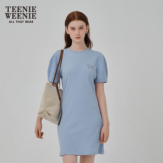 Teenie Weenie小熊连衣裙女2025年夏季新款镂空提花刺绣文艺风短袖裙子