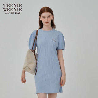 Teenie Weenie小熊连衣裙女2025年夏季新款镂空提花刺绣文艺风短袖裙子