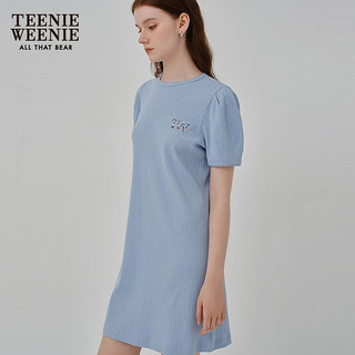 Teenie Weenie小熊连衣裙女2025年夏季新款镂空提花刺绣文艺风短袖裙子