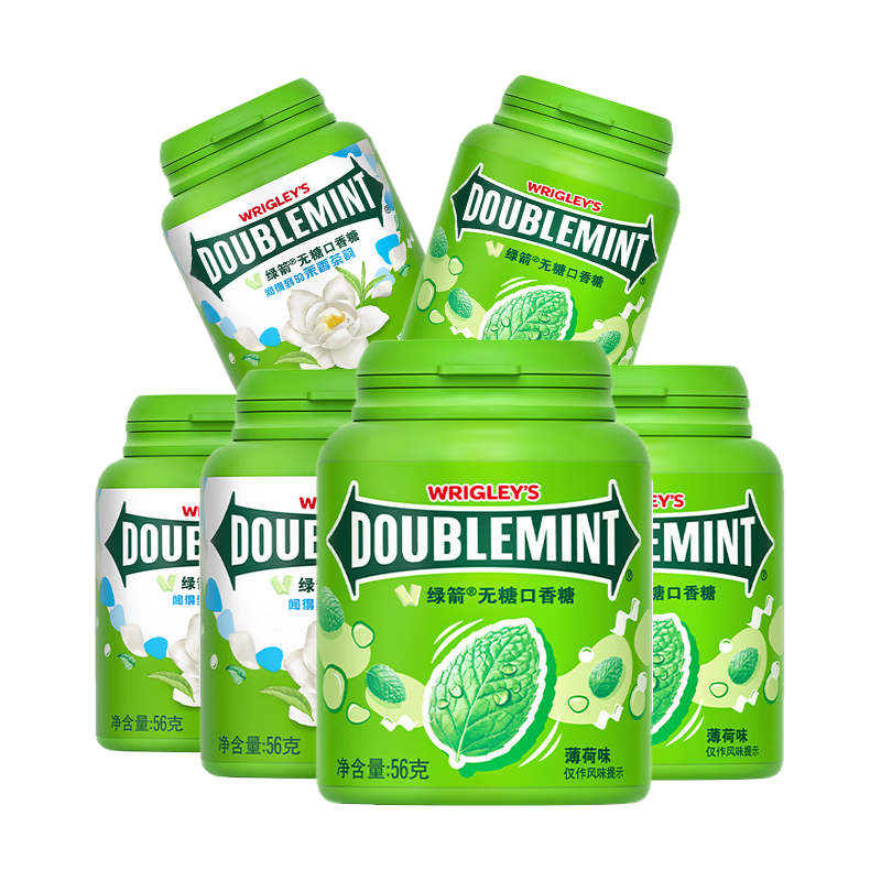  DOUBLEMINT/绿箭 清新口气 口香糖  原味薄荷+茉莉绿茶56g6瓶 薄荷味 301-500g