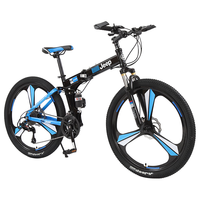 Jeep吉普自行车折叠山地车27速双减震碟刹越野变速单车战神黑蓝三刀轮 战神-三刀轮-黑蓝色