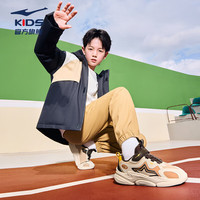 鸿星尔克 儿童运动鞋男女童秋冬皮革鞋面魔术贴休闲跑步鞋 深檀色/暖亚麻2007-偏小1码 39