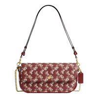 COACH 女士马车图案印花BROOK翻盖链带包斜挎包单肩包女包 B4/红宝石色 红色 混合色