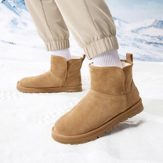 意尔康雪地靴男士2025冬款加绒保暖短靴反绒户外时尚潮流套脚棉靴 驼色 42