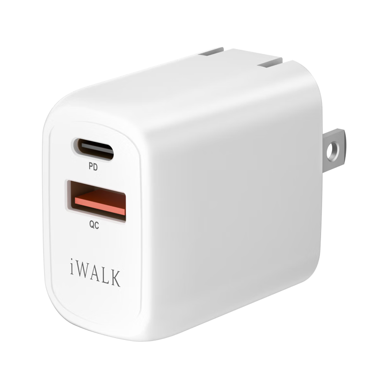  iWALK/爱沃可 30W快充 氮化镓充电器+USB+Type-C双口充电头  Type-C+USB-A口 白色 单头 30W