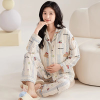 婧麒(JOYNCLEON)月子服春秋季产后云朵棉哺乳睡衣女秋款怀孕期喂奶家居服 樱桃小熊 XXL