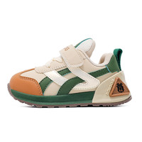 巴布豆 儿童加绒机能鞋 革面 深米/森林绿